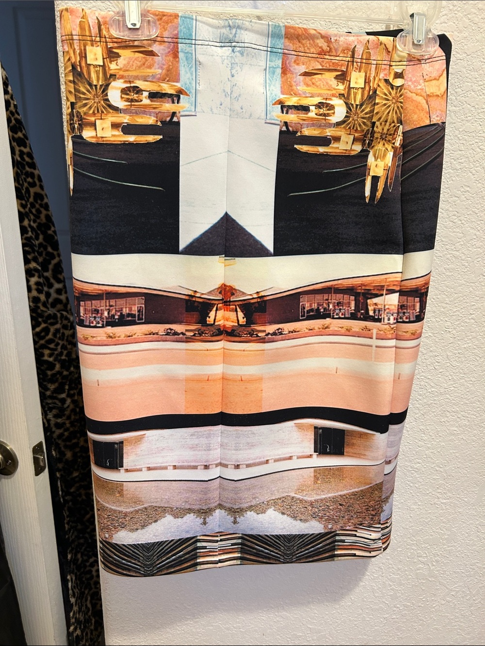 Clover Canyon Black, Peach & Mint Architectural Photo-Print Pencil Skirt - Picture 3 of 5